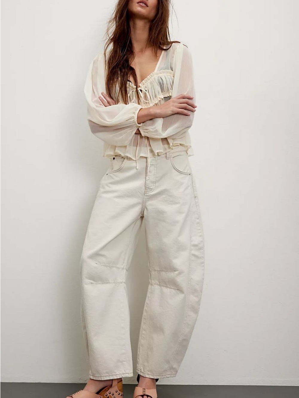 We The Free Good Luck Mid-Rise Barrel Jeans, Color: Milk